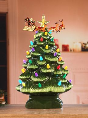 Grüner animierter Porzellan Weihnachtsbaum 36 cm