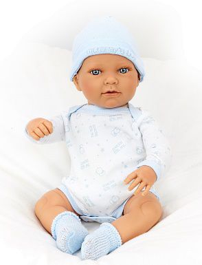 Doro Dolls Babypuppe Luca mit Stoffkörper braune Augen 52cm Schnuller