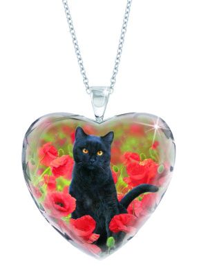 The Black Cat Crystal Heart Pendant