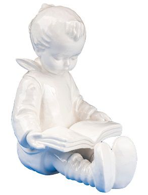 Bücherwurm Junge, weiße Überglasur 14 cm