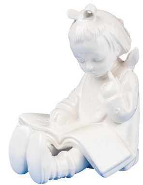 Bücherwurm Mädchen, weiße Überglasur 14 cm