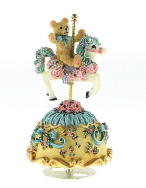 Spieluhr Teddy auf Karusselpferd blau 16 cm 15011