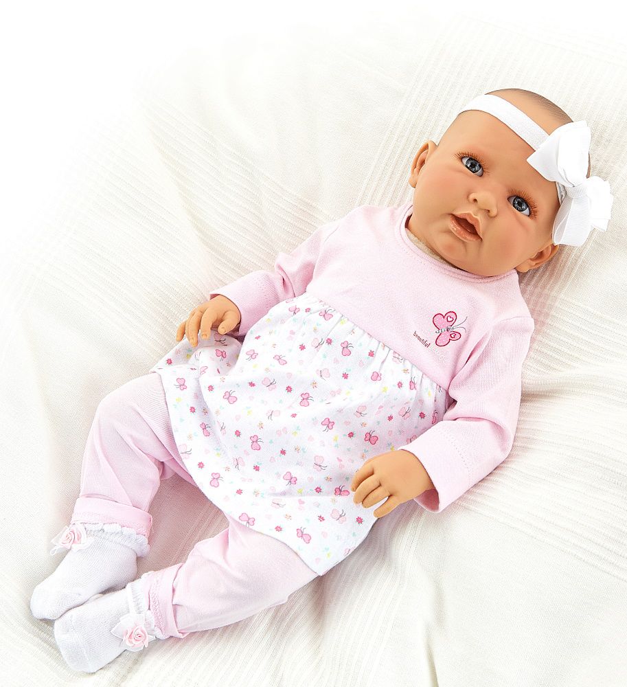 Doro Dolls Babypuppe Lily 52cm Stoffkörper Puppe Augenfarbe wählbar 