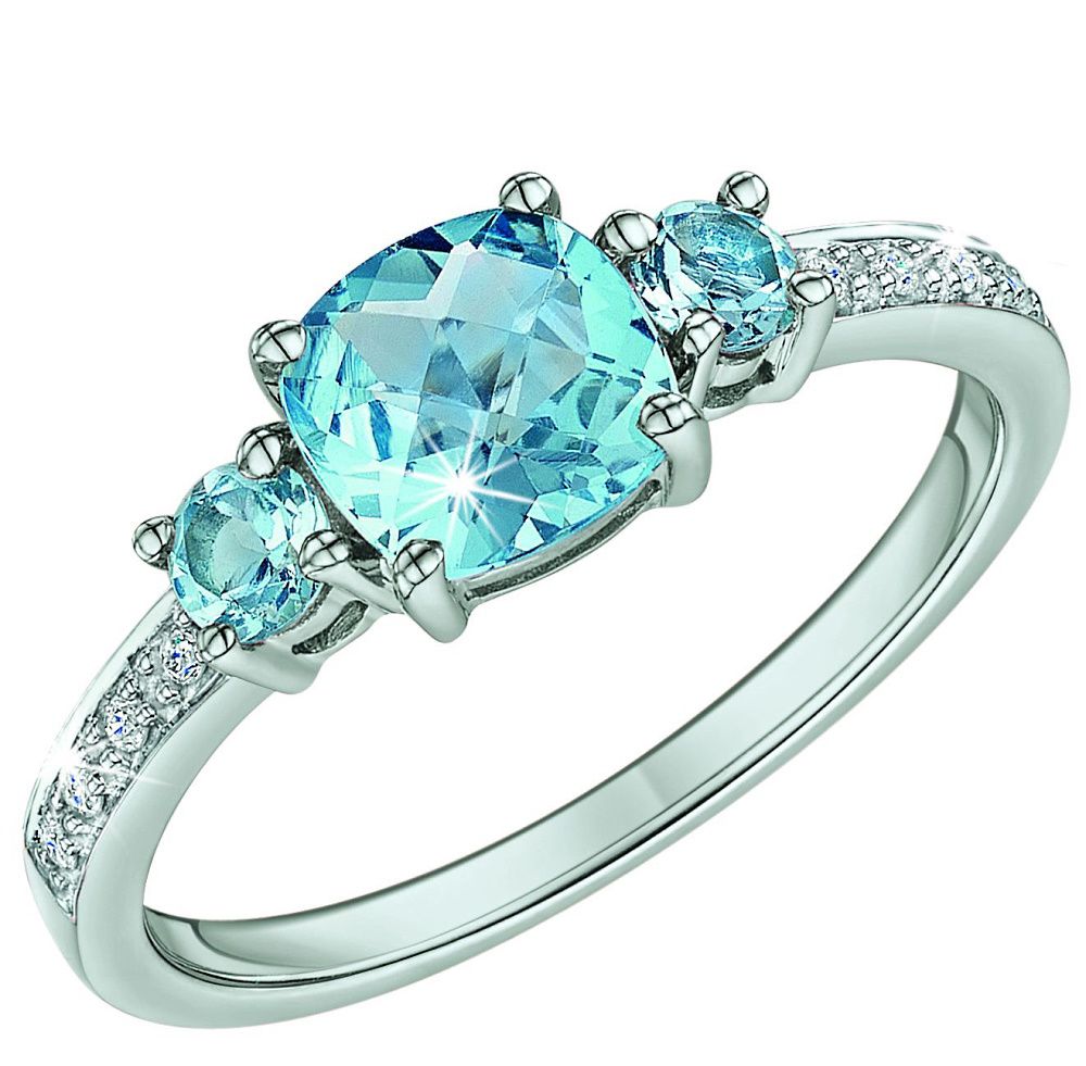 Blauer Edeltopas Diamant Silber Ring 12240015