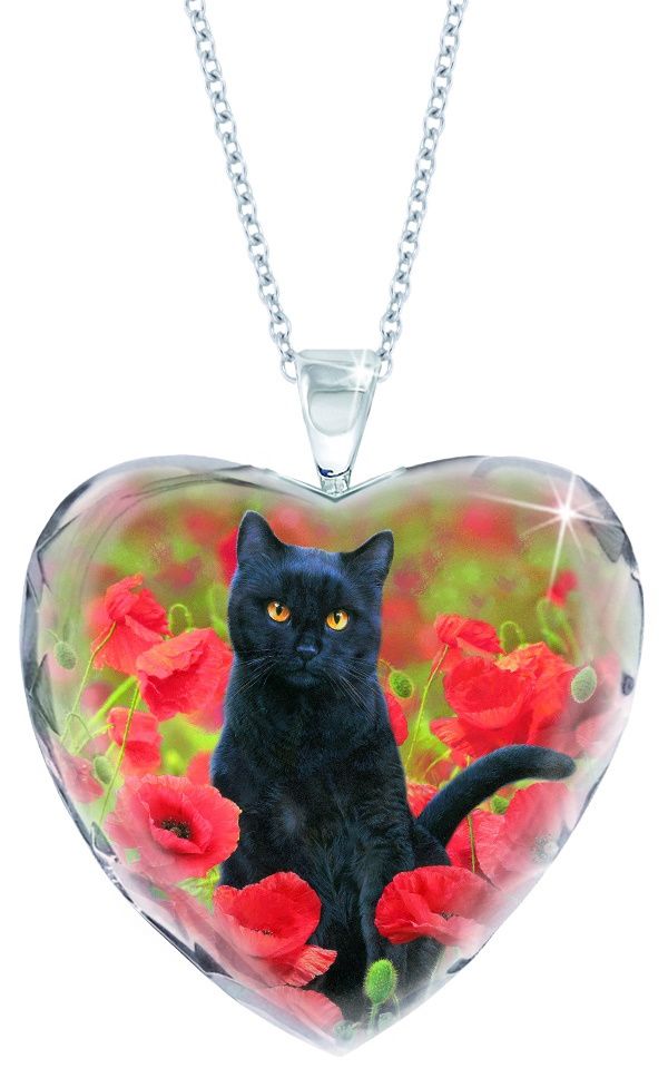 The Black Cat Crystal Heart Pendant