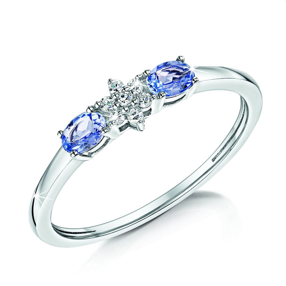 "Starlight" Tanzanite and Diamond Silver Ring